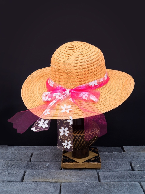 

Golden Peacock Women Orange Woven-Design Straw Sun Hat