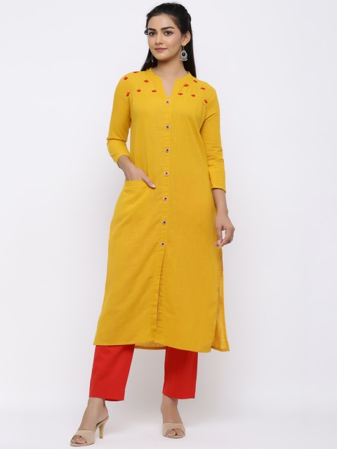 

Indi INSIDE Women Yellow Solid A-Line Kurta