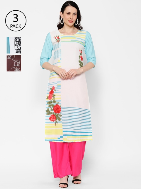 

7Threads Women Multicoloured Set of 3 Printed Straight Kurta, Multi