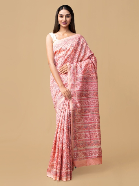 

Unnati Silks Pink Pure Cotton Printed Chanderi Saree