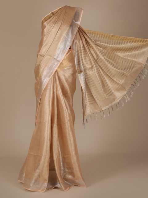 

Pothys Peach-Coloured Solid Pure Linen Saree