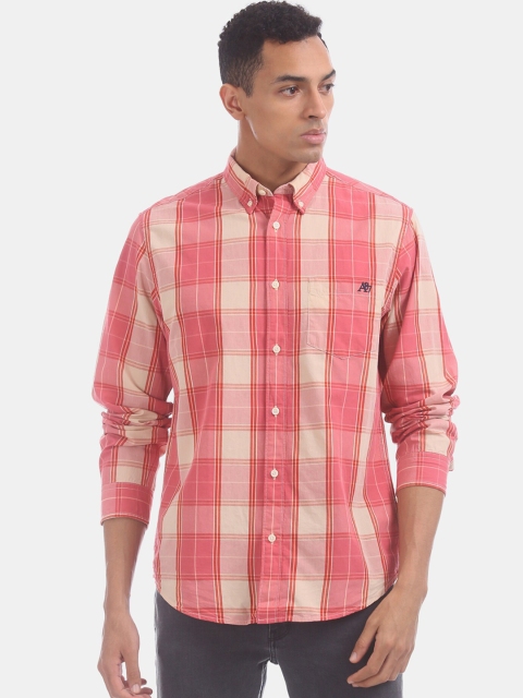 

Aeropostale Men Pink & Beige Regular Fit Checked Cotton Casual Shirt