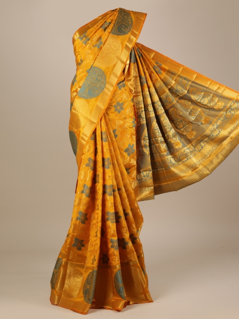 

Pothys Yellow Printed Jute Silk Saree