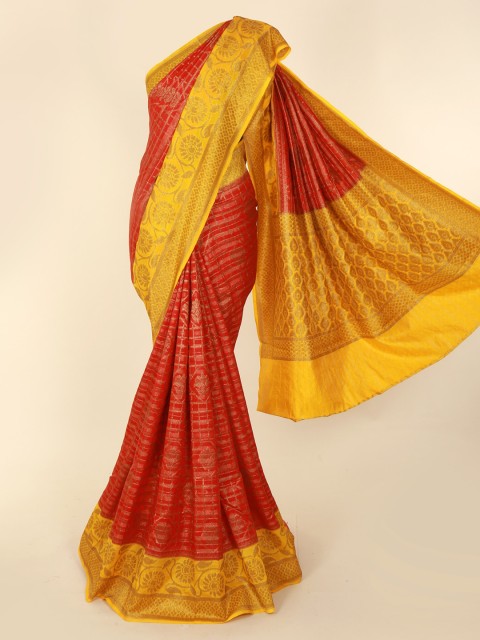 

Pothys Red & Yellow Cotton Blend Woven Design Saree