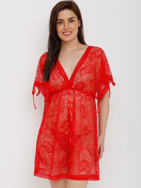 

Heart 2 Heart Women Red Self-Design Lace Baby Doll BD12017NRFR