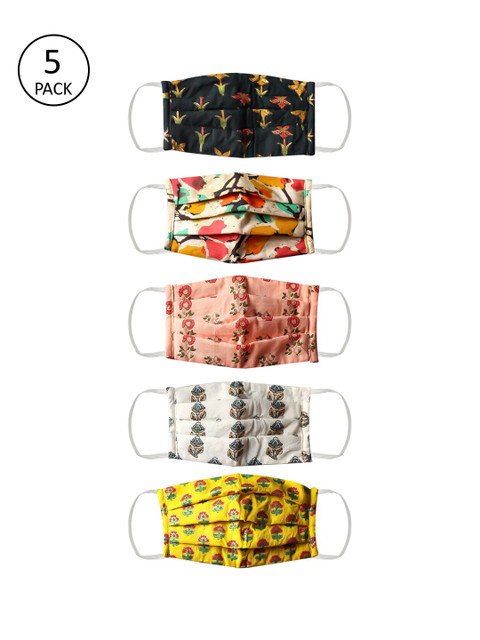 

Bellofox Unisex Multicolored Pack of 5 3-Ply Reusable Cloth Masks, Multi