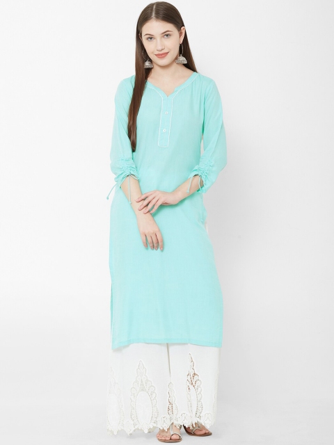 

Os Women Blue Solid Straight Kurta