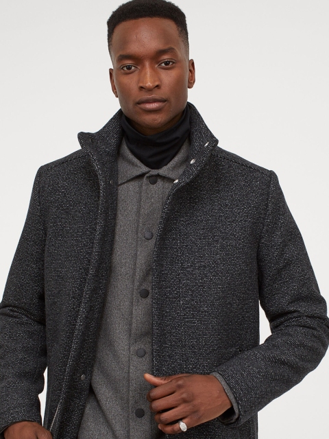 

H&M Men Black Wool-Blend Overcoat