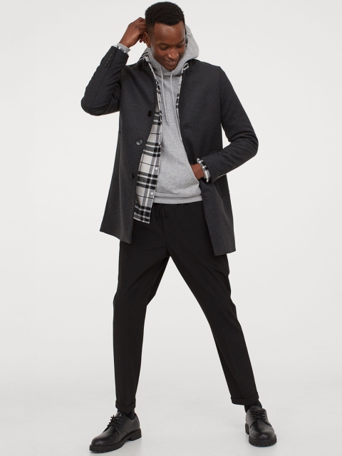 

H&M Men Charcoal Grey Solid Wool-Blend Coat