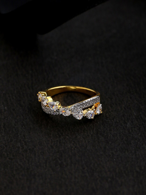 

Voylla Rose Gold-Plated Gold-Toned & White CZ-Studded Finger Ring