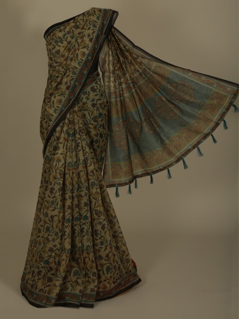 

Pothys Green & Black Cotton Blend Printed Saree