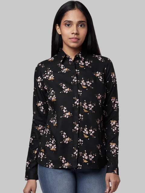 

Park Avenue Woman Women Black Regular Fit Floral Printed Casual Shirt