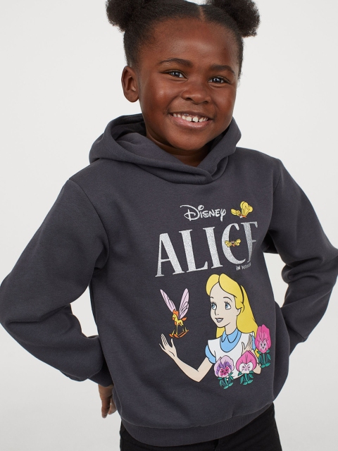

H&M Girls Charcoal Grey Printed Hoodie