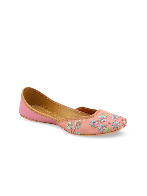 

HUE Women Peach-Coloured Floral Embellished Mojaris