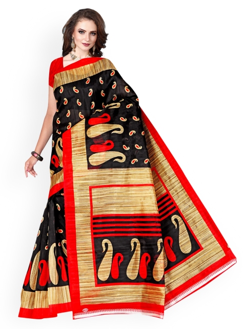 

KALINI Black & Gold-Coloured Art Silk Printed Mysore Silk Saree