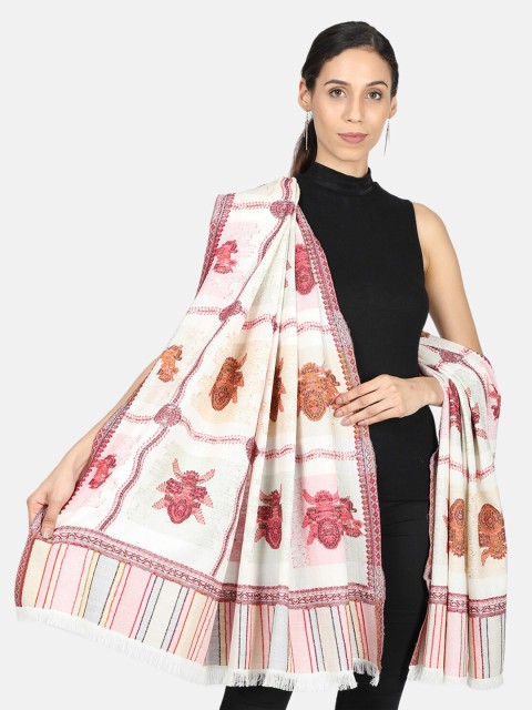 

Monte Carlo Women White & Red Woven Design Shawl