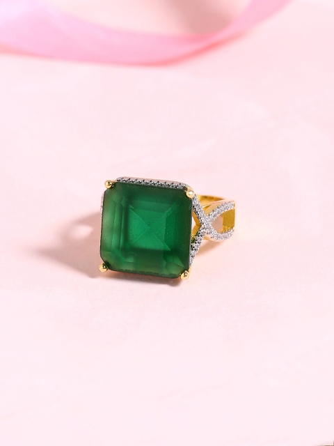 

Voylla Gold-Toned & Green CZ-Studded Finger Ring