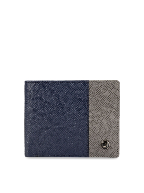 

Da Milano Men Blue & Grey Colourblocked Two Fold Leather Wallet