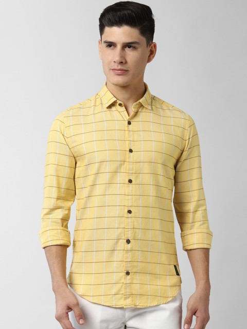 

Peter England Casuals Men Yellow & White Slim Fit Checked Casual Shirt