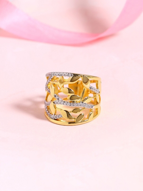 

Voylla Platinum-Plated Gold-Toned & White CZ-Studded Finger Ring