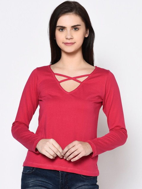 

Rigo Women Pink Solid Pure Cotton Top