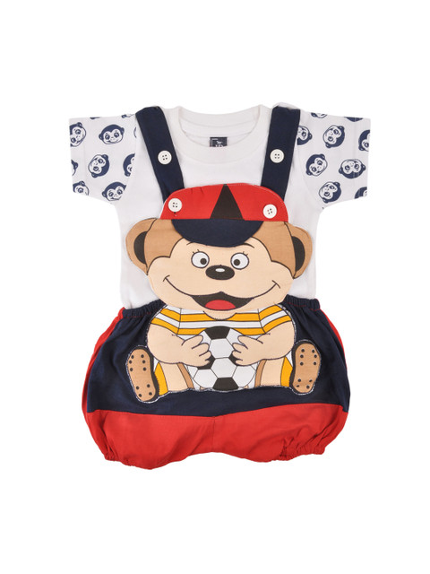 

Jaybee Infant Boys Navy Blue & Red Printed Romper With T-shirt