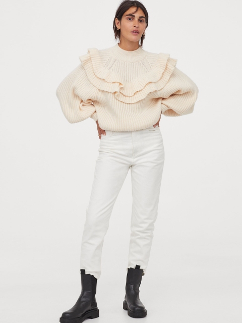 

H&M Women White Slim Mom High Ankle Jeans