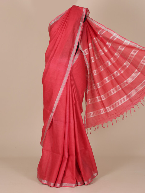 

Pothys Pink Solid Pure Linen Saree