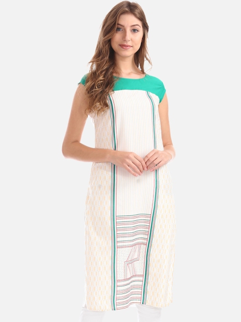 

Karigari Women Off-White & Green Solid A-Line Kurta
