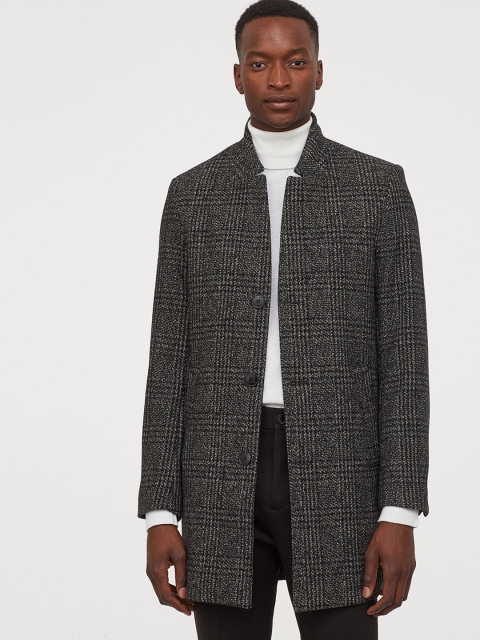 

H&M Men Black Wool-Blend Coat