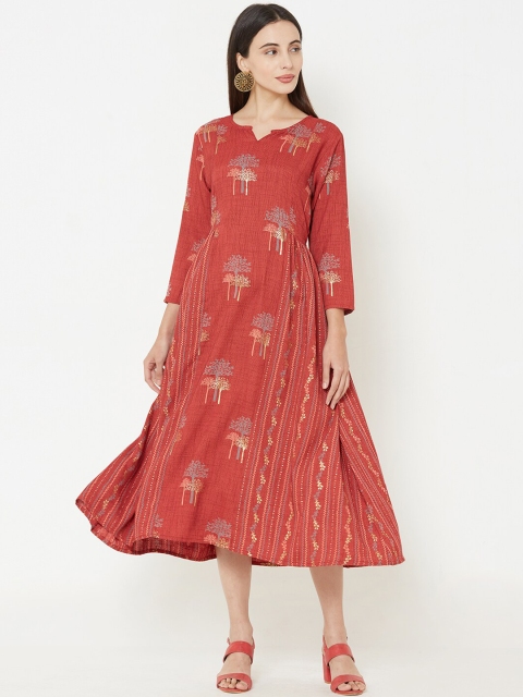 

FASHOR Women Red Printed Fit and Flare Dress