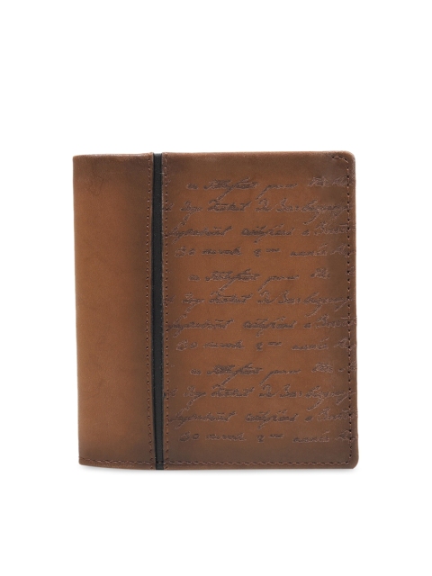 Da Milano Men Brown Textured Two Fold Leather Wallet