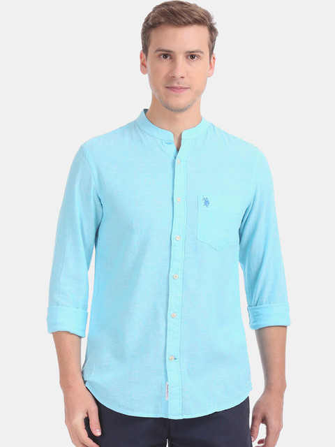 

U.S. Polo Assn. Men Turquoise Blue Regular Fit Solid Casual Shirt