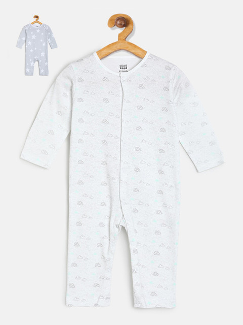 

MINI KLUB Boys Pack Of 2 White & Grey Printed Rompers