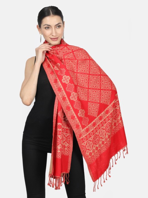 

Monte Carlo Women Red & Beige Woven Design Stole