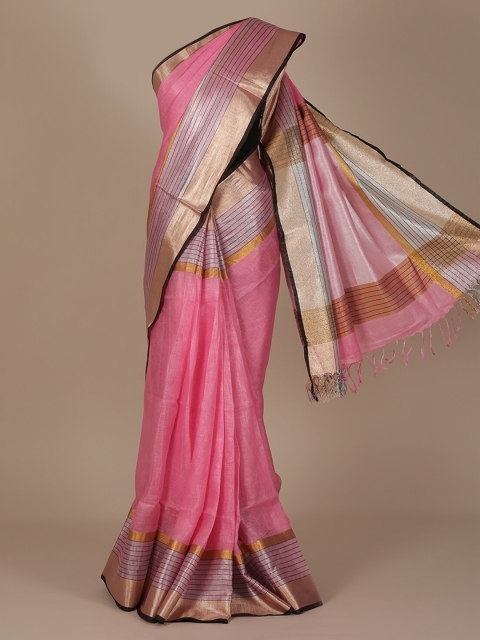 

Pothys Pink Solid Pure Linen Saree