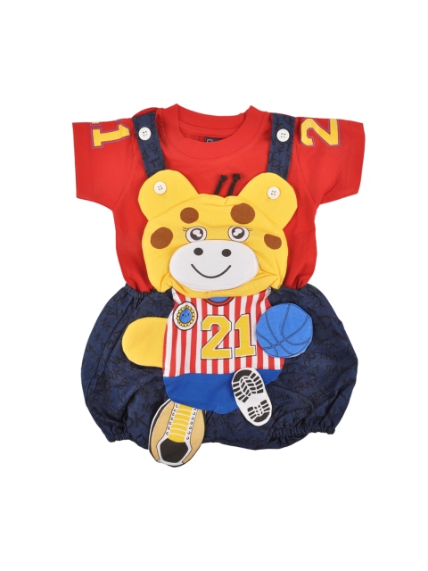 

Jaybee Boys Red & Blue Printed T-shirt with Dungarees Set
