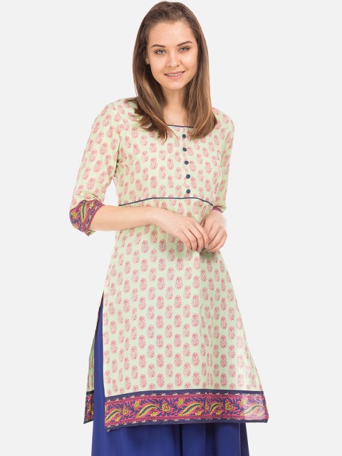 

Karigari Women Green & Pink Printed A-Line Kurta