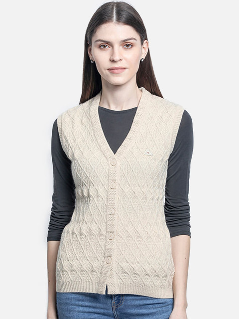 

Monte Carlo Women Beige Self-Design Cardigan