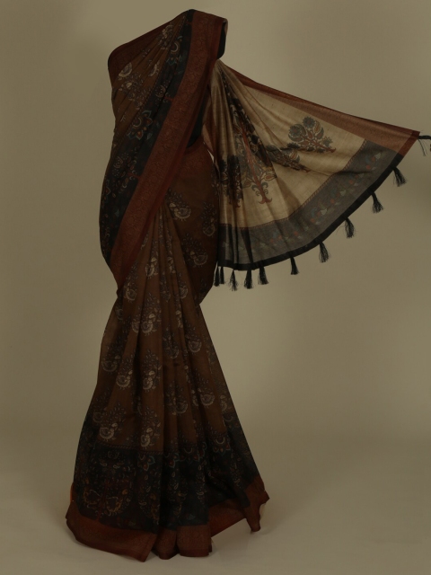 

Pothys Brown Cotton Blend Printed Chanderi Saree