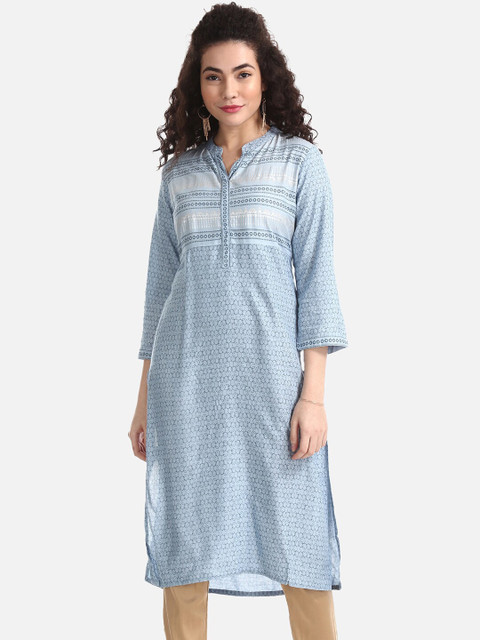 

Karigari Women Blue Printed Pathani Kurta