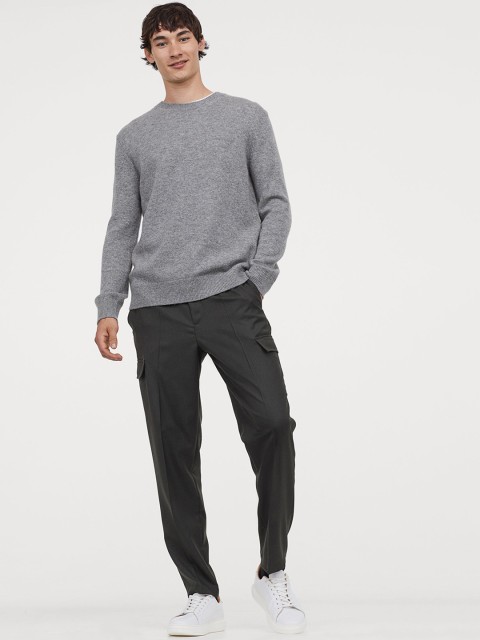 

H&M Men Green Wool-Blend Cargo Trousers