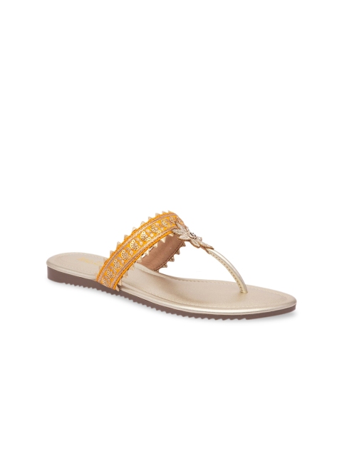 

Inc 5 Women Gold-Toned Woven Design T-Strap Flats