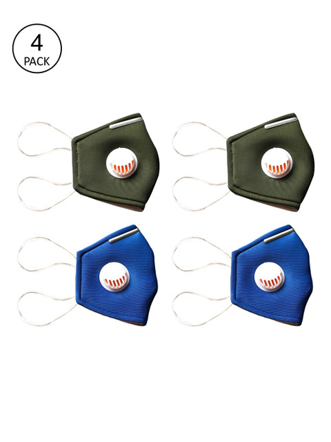 

Bellofox Unisex Pack Of 4 Olive Green & Blue Reusable 3-Ply Outdoor Cloth Masks
