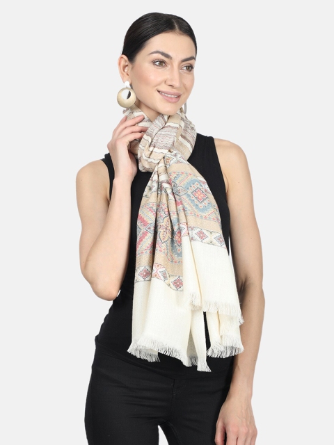 

Monte Carlo Women Off-White & Yellow Woven Design Stole