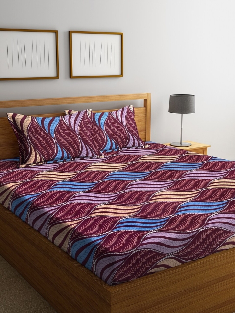 

NEUDIS Burgundy & Blue Printed 180 TC Double King Bedsheet With Two Pillow Covers