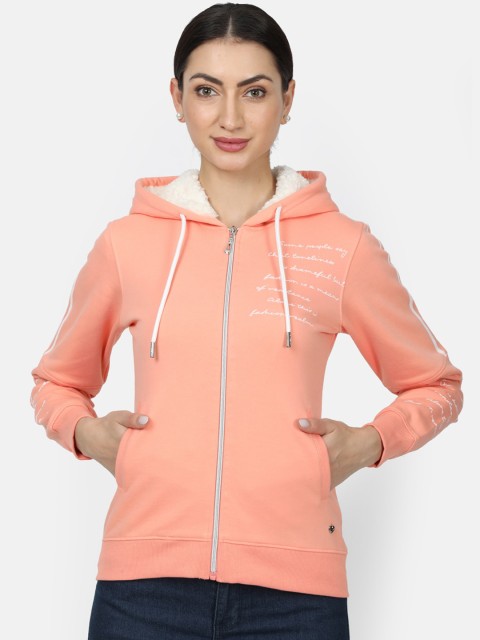 

Monte Carlo Women Peach-Coloured Printed Hooded Sweatshirt