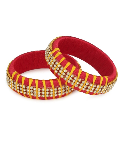 

AKSHARA Set of 2 Red & White Stone-Studded Handcrafted Silk Thread Bangles