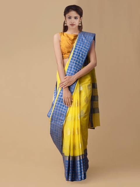 

Unnati Silks Yellow & Blue Silk Cotton Woven Design Kota Saree