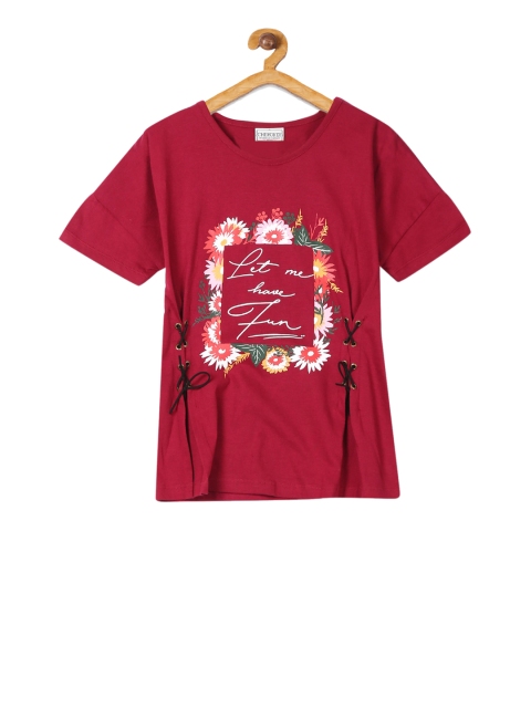 

Cherokee Girls Maroon Printed Pure Cotton Top